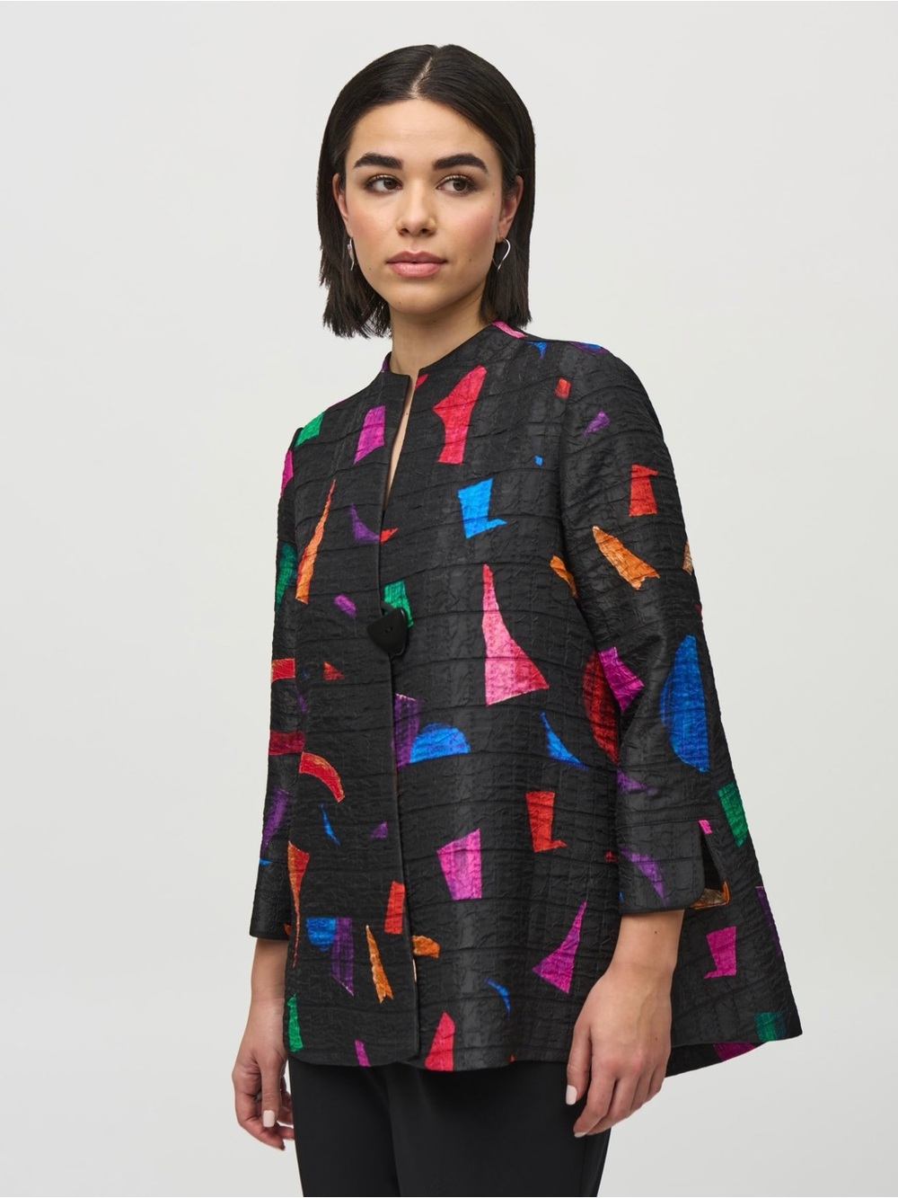 Joseph Ribkoff Plus-Sized Black Jacket with Multicolor Accents - Altered.
